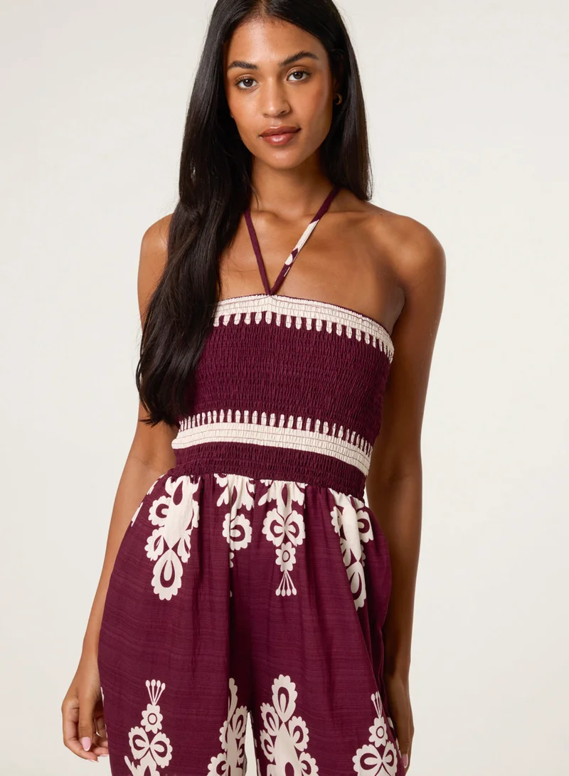 Blue Vanilla  Halter Neck Shirred Waist Jumpsuit for Women | Best Price UAE
